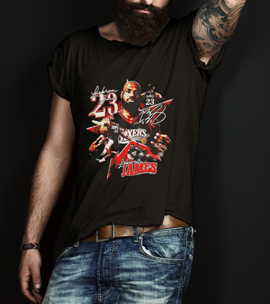 Philadelphia 76ers LeBron James 23 Collage Basketball Fan Gear T-Shirt
