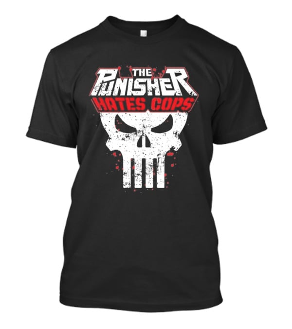 The Punisher Hates Cops Skull Symbol Red White T-Shirt