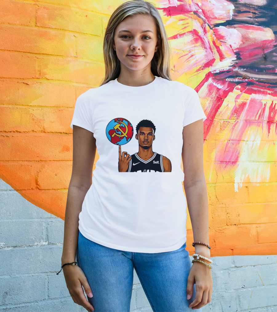 Victor Wembanyama Spinning Basketball With Communist Sickle Globe And Nike Self Jersey T-Shirt
