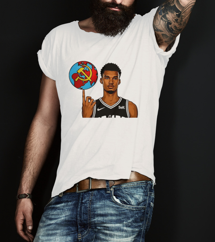 Victor Wembanyama Spinning Basketball With Communist Sickle Globe And Nike Self Jersey T-Shirt