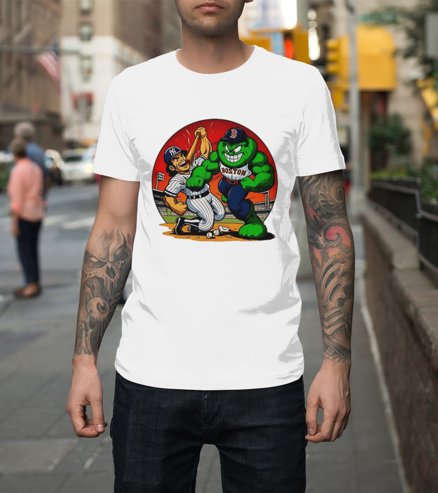 Boston Red Sox Vs New York Yankees Rivalry Cartoon Monsters Showdown T-Shirt