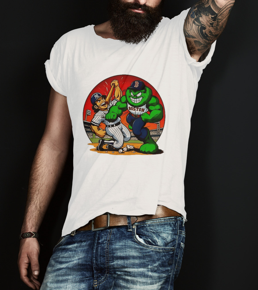 Boston Red Sox Vs New York Yankees Rivalry Cartoon Monsters Showdown T-Shirt