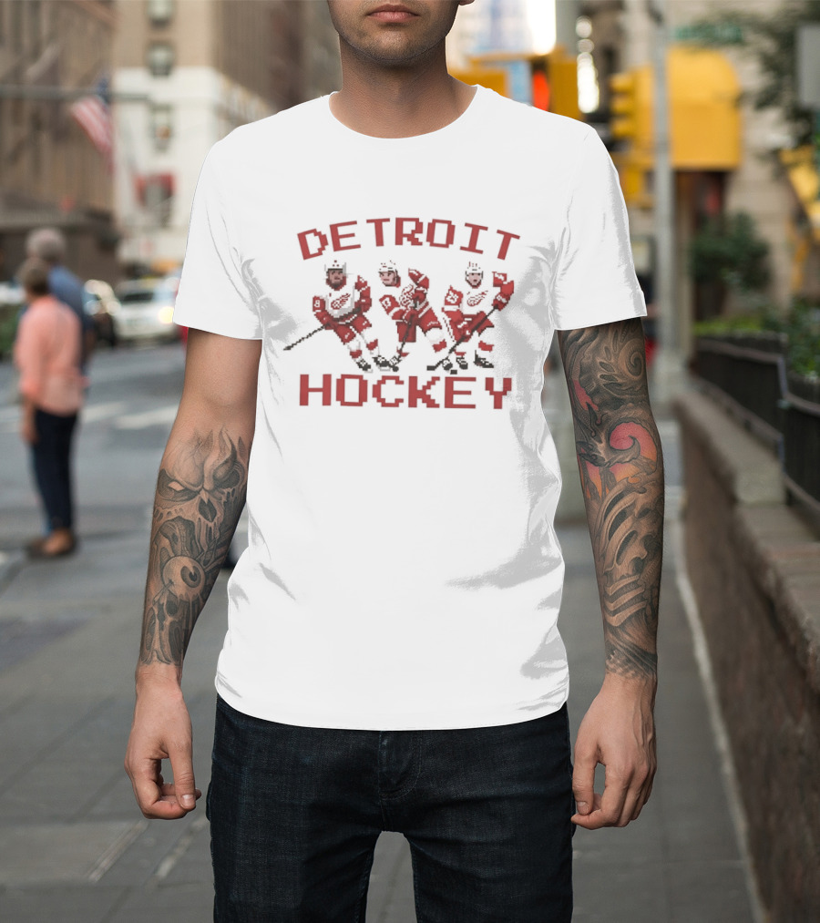 Detroit Red Wings Hockey Pixel T-Shirt