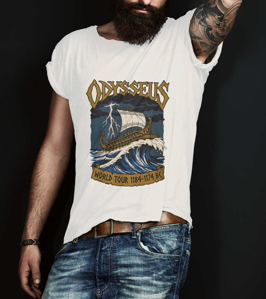 Odysseus World Tour 1184 1174 BC Viking Ship Adventure Wave Breaking Stormy Sea T-Shirt