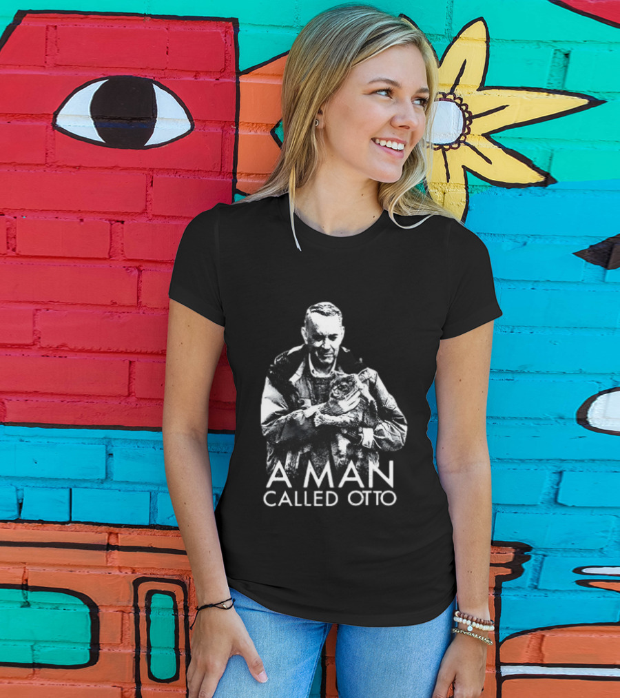 A Man Called Otto Holding Cat In Black And White T-Shirt