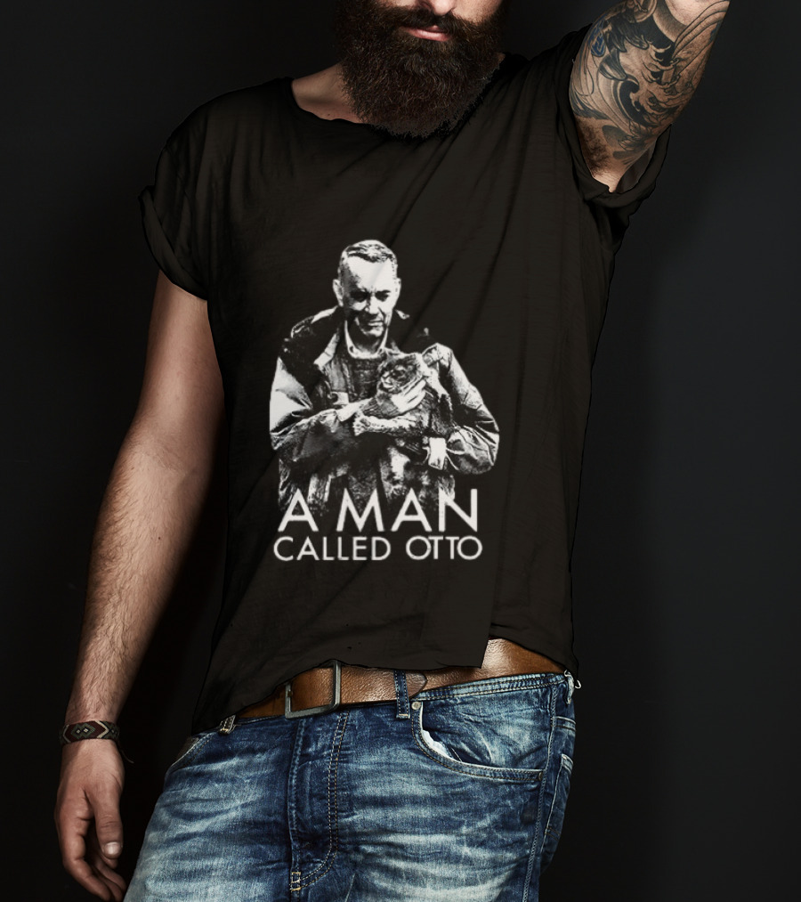 A Man Called Otto Holding Cat In Black And White T-Shirt