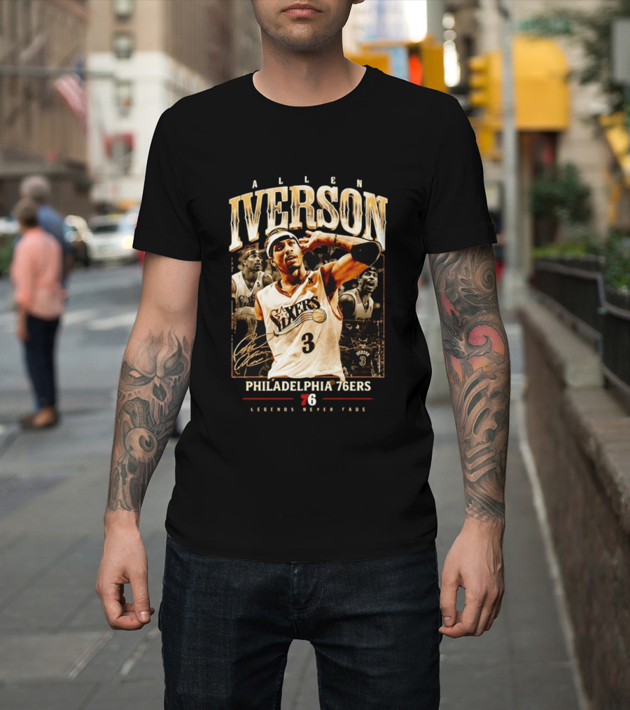Allen Iverson Philadelphia 76ers Legends Never Fade Basketball Icon Number 3 T-Shirt