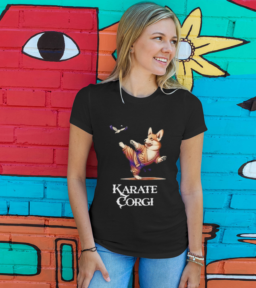 Karate Corgi Flying Crane Martial Arts Animal T-Shirt