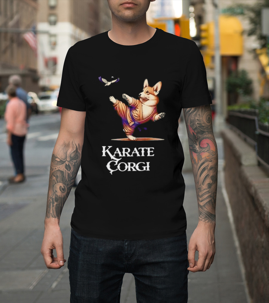 Karate Corgi Flying Crane Martial Arts Animal T-Shirt