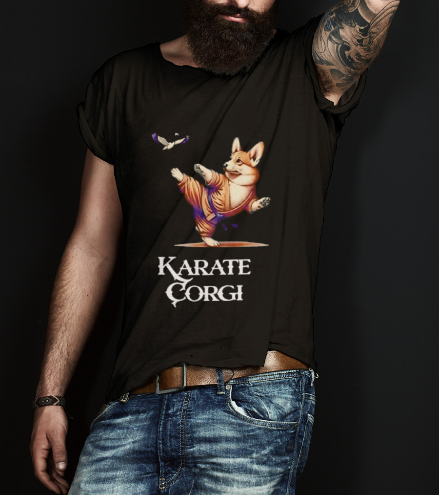 Karate Corgi Flying Crane Martial Arts Animal T-Shirt