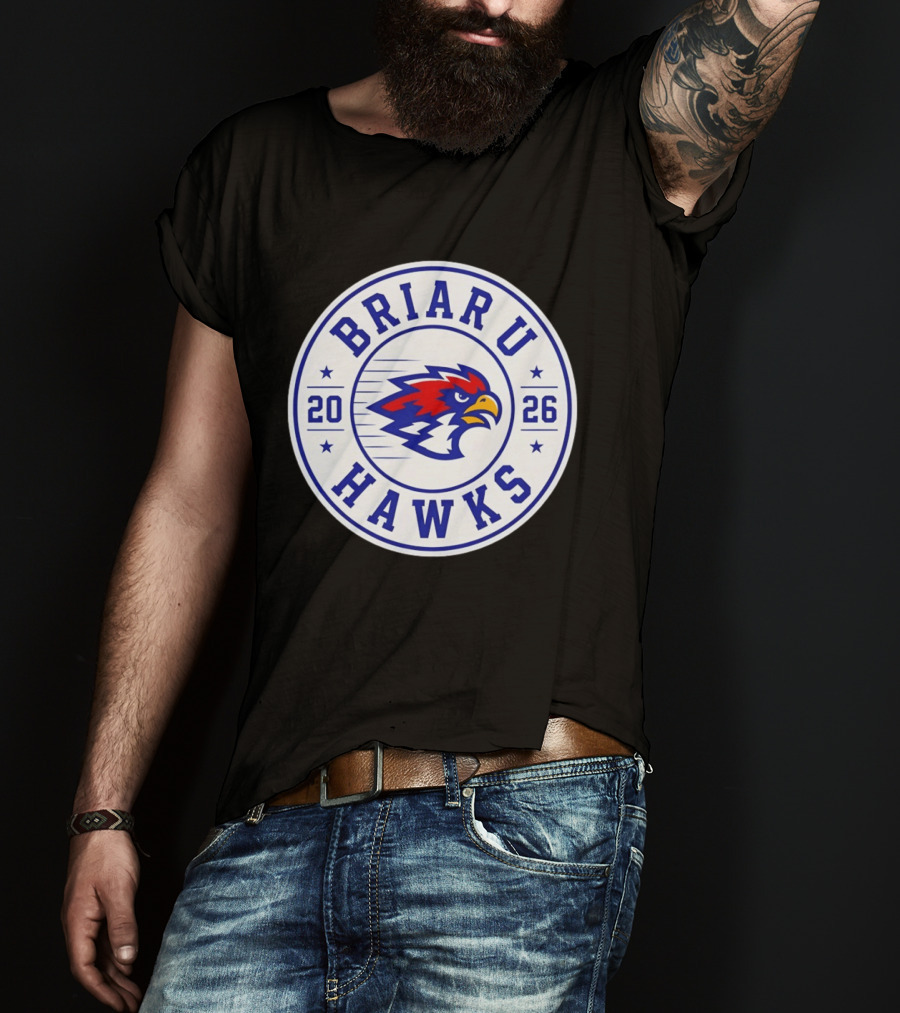 Briar U Hawks 2026 Circle Emblem Red Blue Hawk T-Shirt