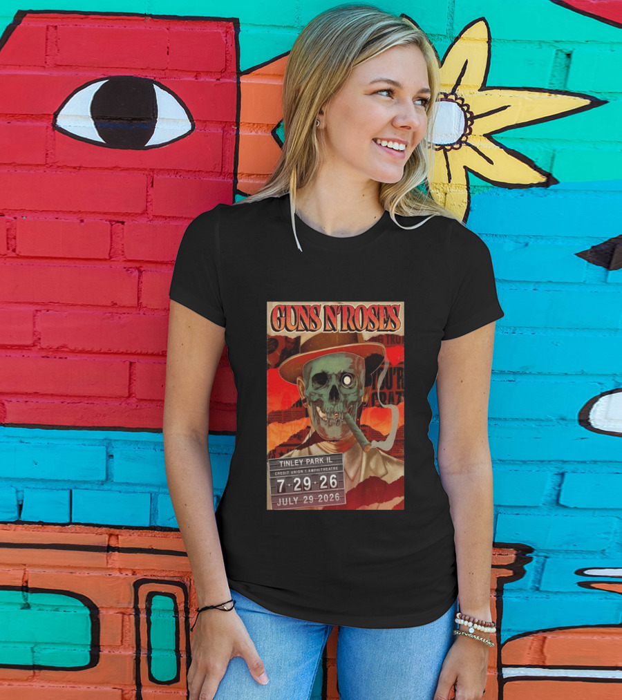 Guns N Roses 07.29.2026 Tinley Park Skull Concert Credit Union Amphitheatre T-Shirt