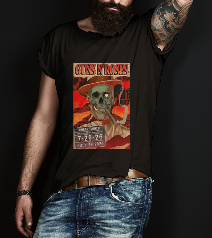 Guns N Roses 07.29.2026 Tinley Park Skull Concert Credit Union Amphitheatre T-Shirt