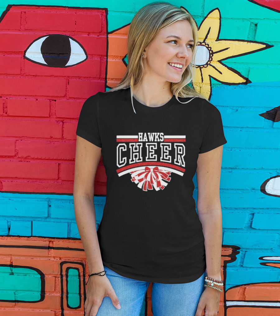 Hutchinson Hawks Cheer Maroon Glitter Bow Pom Pom T-Shirt