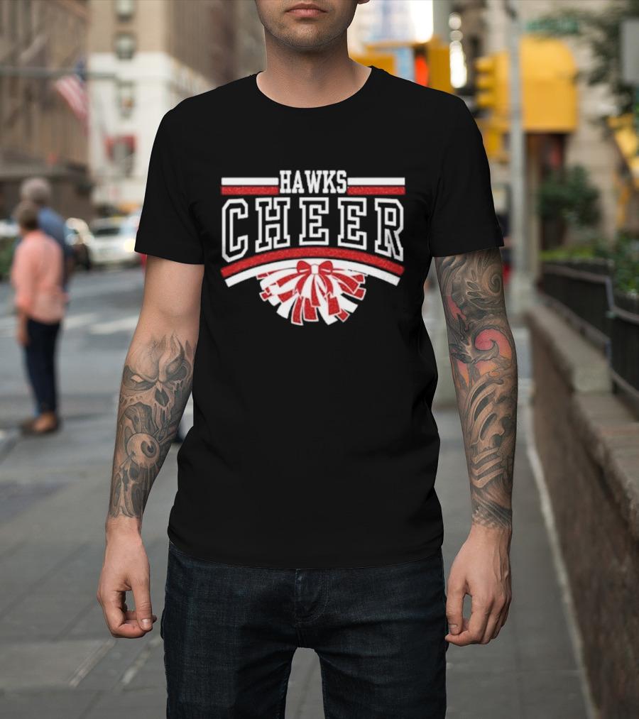 Hutchinson Hawks Cheer Maroon Glitter Bow Pom Pom T-Shirt
