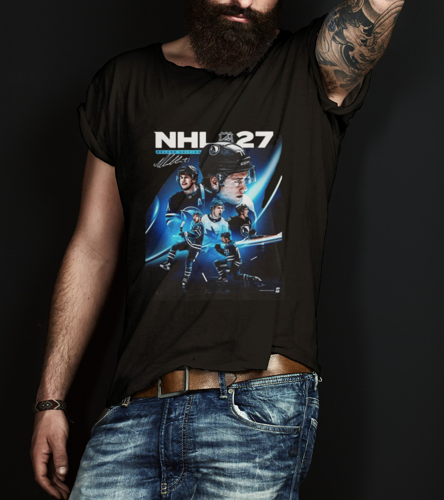 NHL 27 Deluxe Edition Macklin Celebrini Autographed Cover T-Shirt