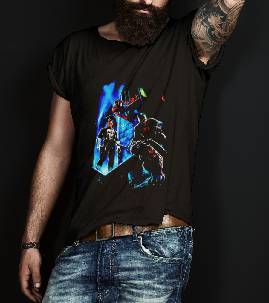 Marvel Comics Vigilante Action The Punisher Spider Man Daredevil Urban Battle Scene T-Shirt