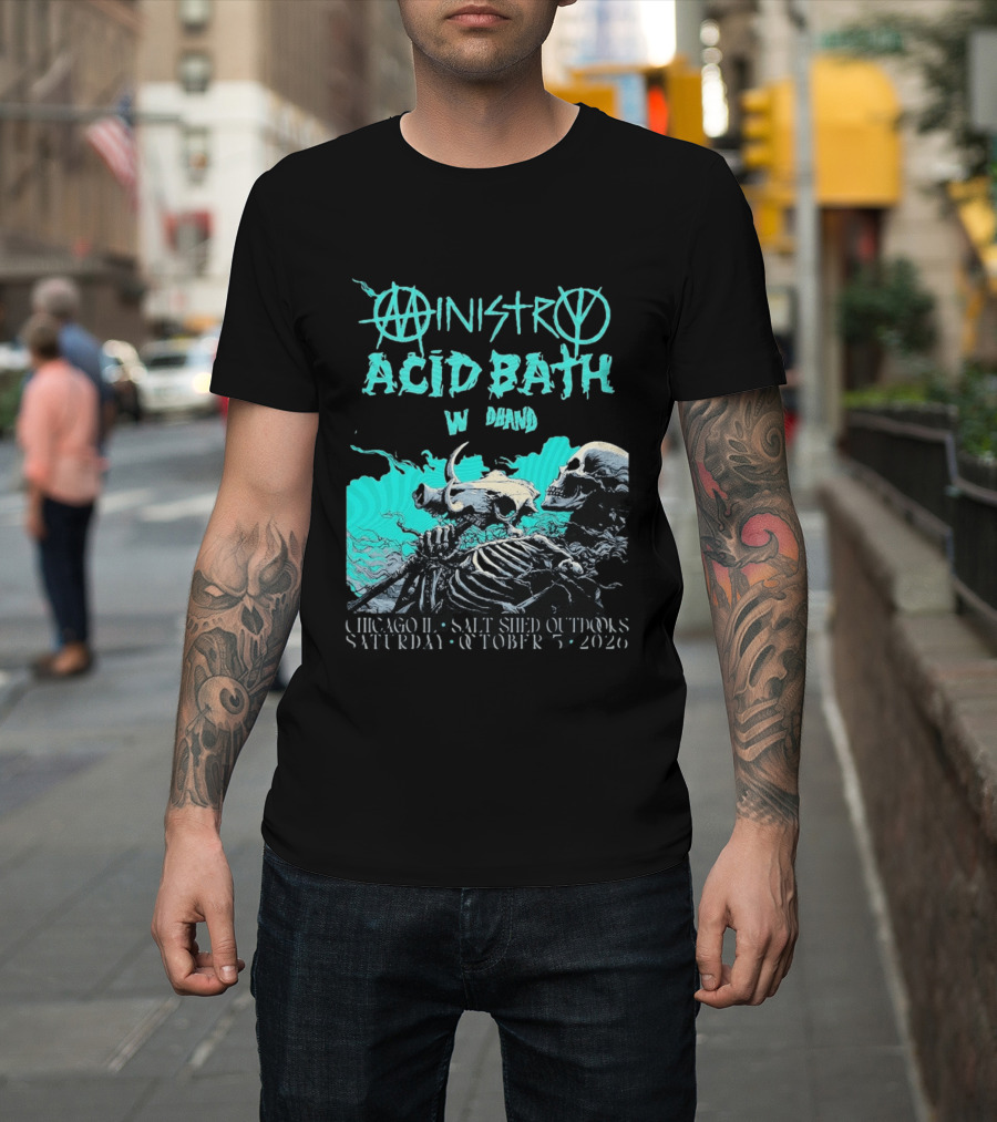 Ministry X Acid Bath Windhand Chicago IL Salt Shed Outdoors October 3 2026 Skeletons And Sea Monster T-Shirt