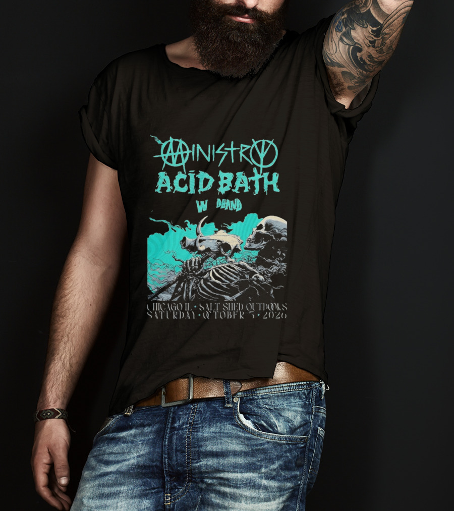 Ministry X Acid Bath Windhand Chicago IL Salt Shed Outdoors October 3 2026 Skeletons And Sea Monster T-Shirt