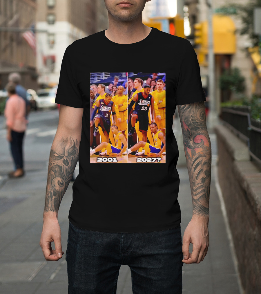 2001 2027 Iverson LeBron Sixers Lakers Step Over Comparison T-Shirt