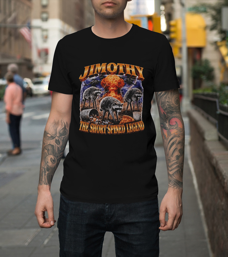 Jimothy Raccoon The Short Spined Legend Explosion With Helicopters And Trash Can T-Shirt
