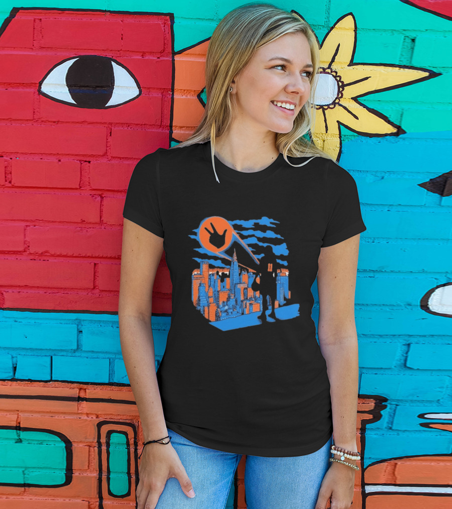 New York Knicks Jalen Brunson NYC Skyline Hero Hand T-Shirt