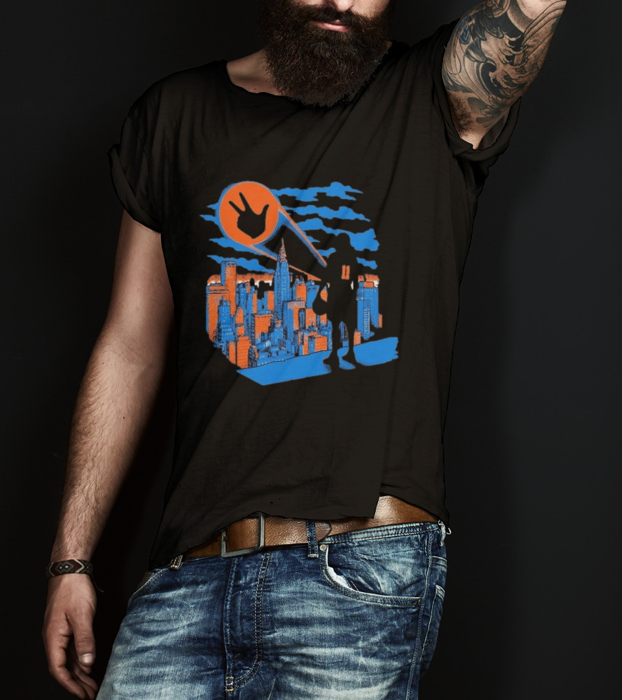 New York Knicks Jalen Brunson NYC Skyline Hero Hand T-Shirt