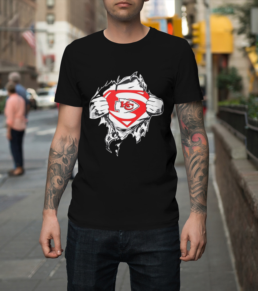 Kansas City Chiefs Superman Rip KC Logo Fan Pride T-Shirt