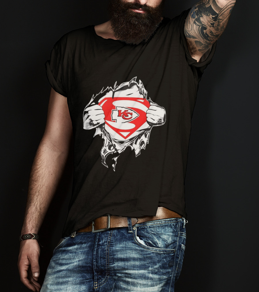 Kansas City Chiefs Superman Rip KC Logo Fan Pride T-Shirt