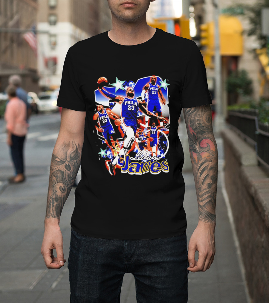 LeBron James Phila 23 Basketball Collage Stars T-Shirt