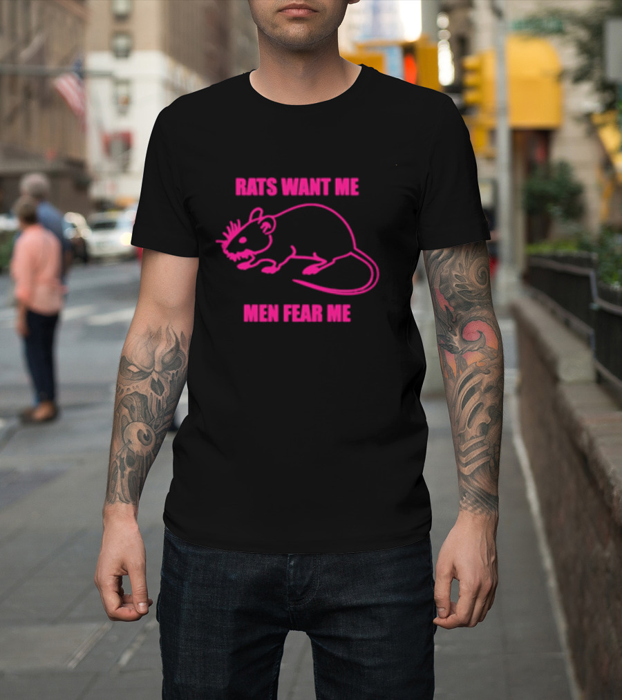 Rats Want Me Men Fear Me Pink Outline Rat Joke T-Shirt