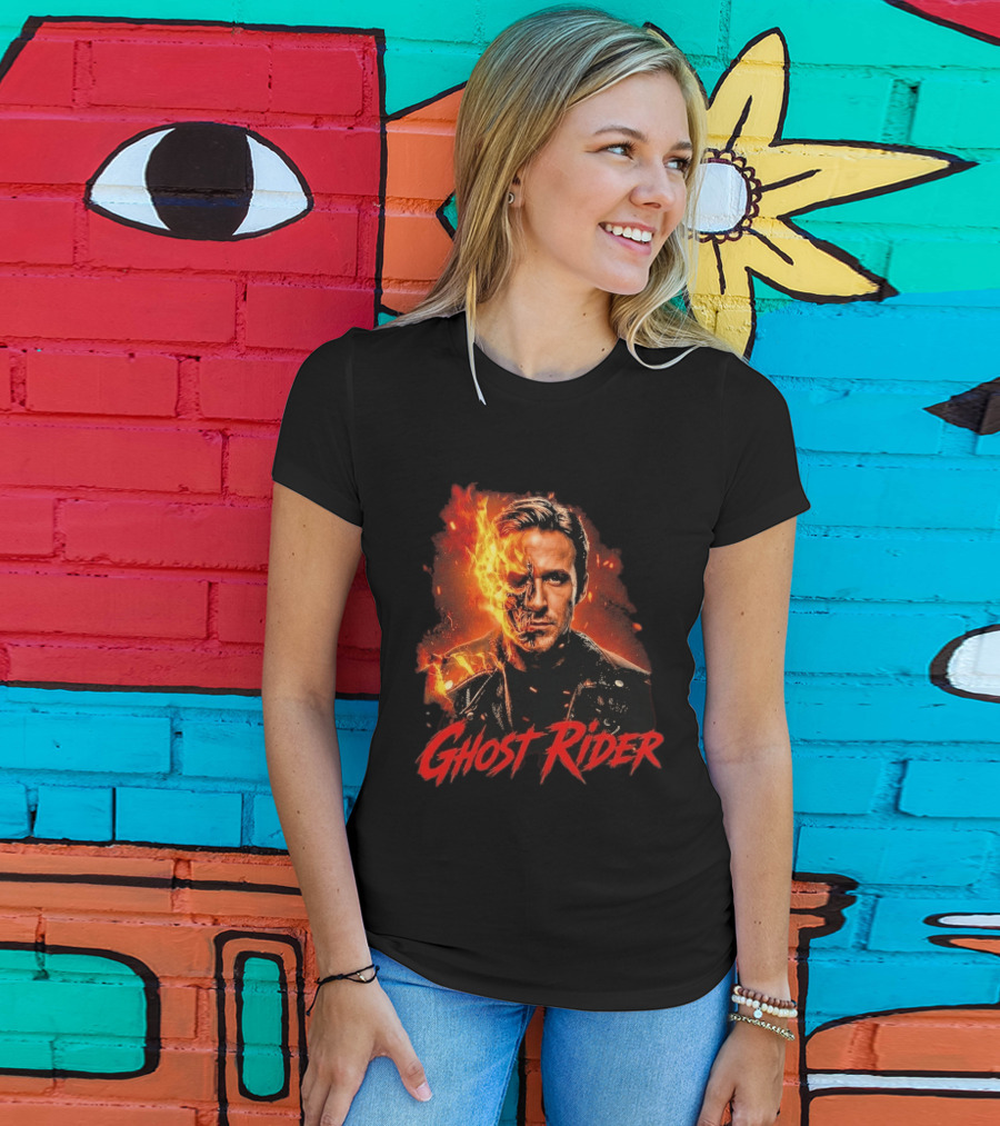 Ryan Gosling Ghost Rider Fiery Half Face Marvel T-Shirt