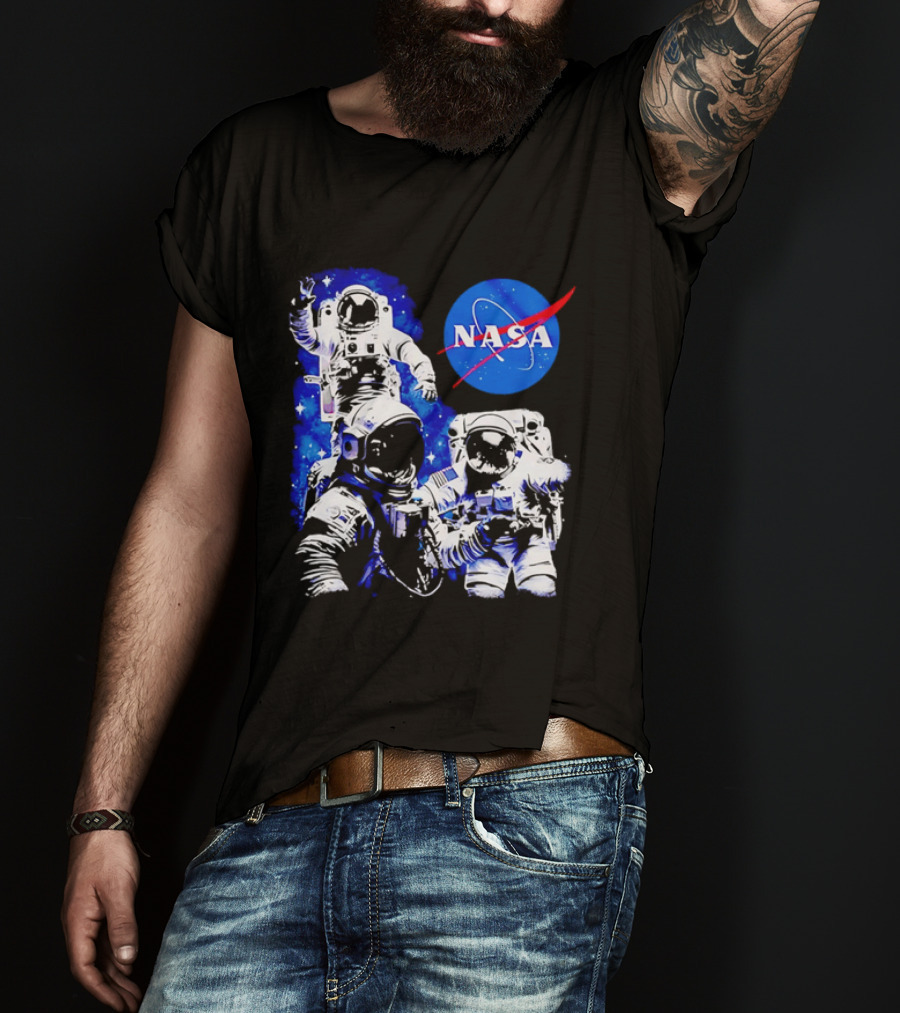 NASA Space Exploration Three Astronauts Floating In Deep Space T-Shirt
