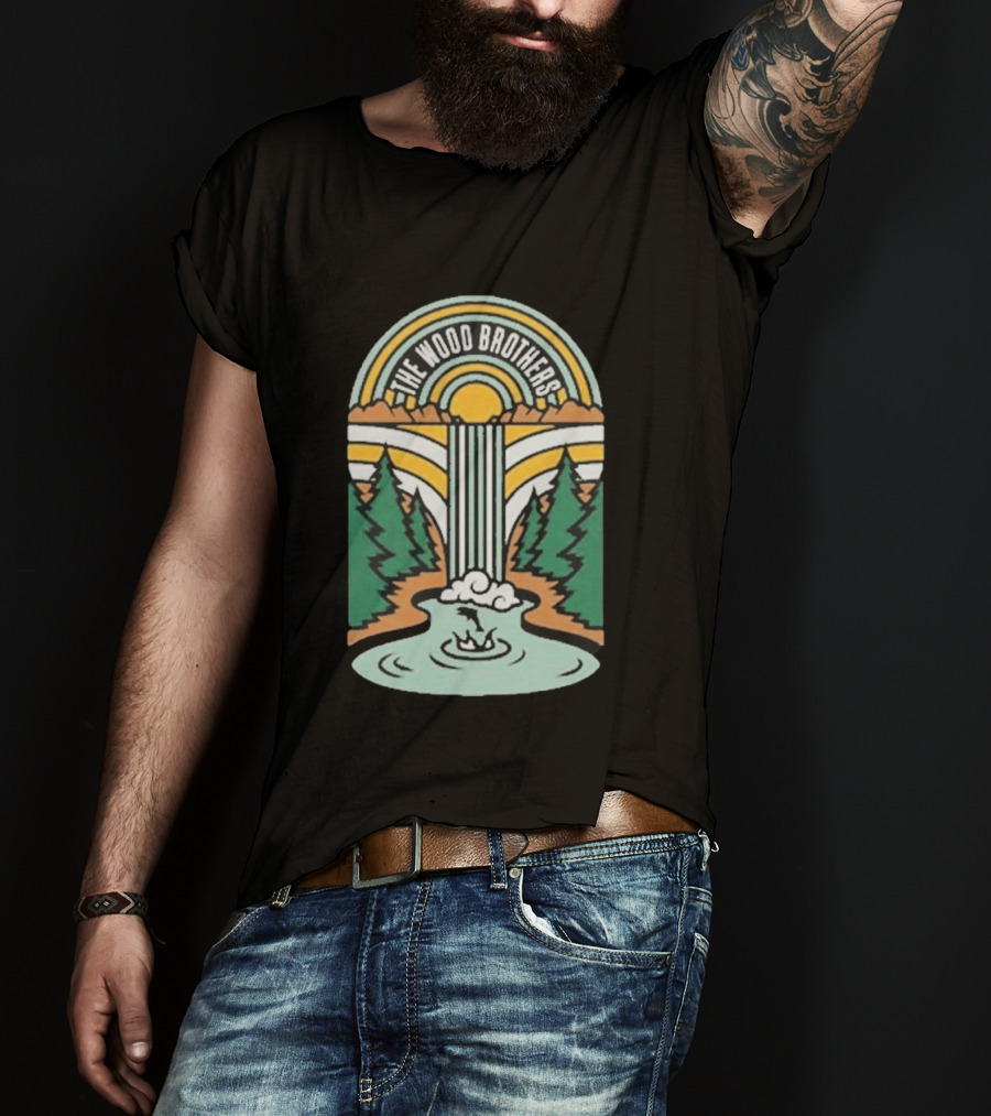 The Wood Brothers Waterfall Nature Scene With Sunburst And River Rapids T-Shirt