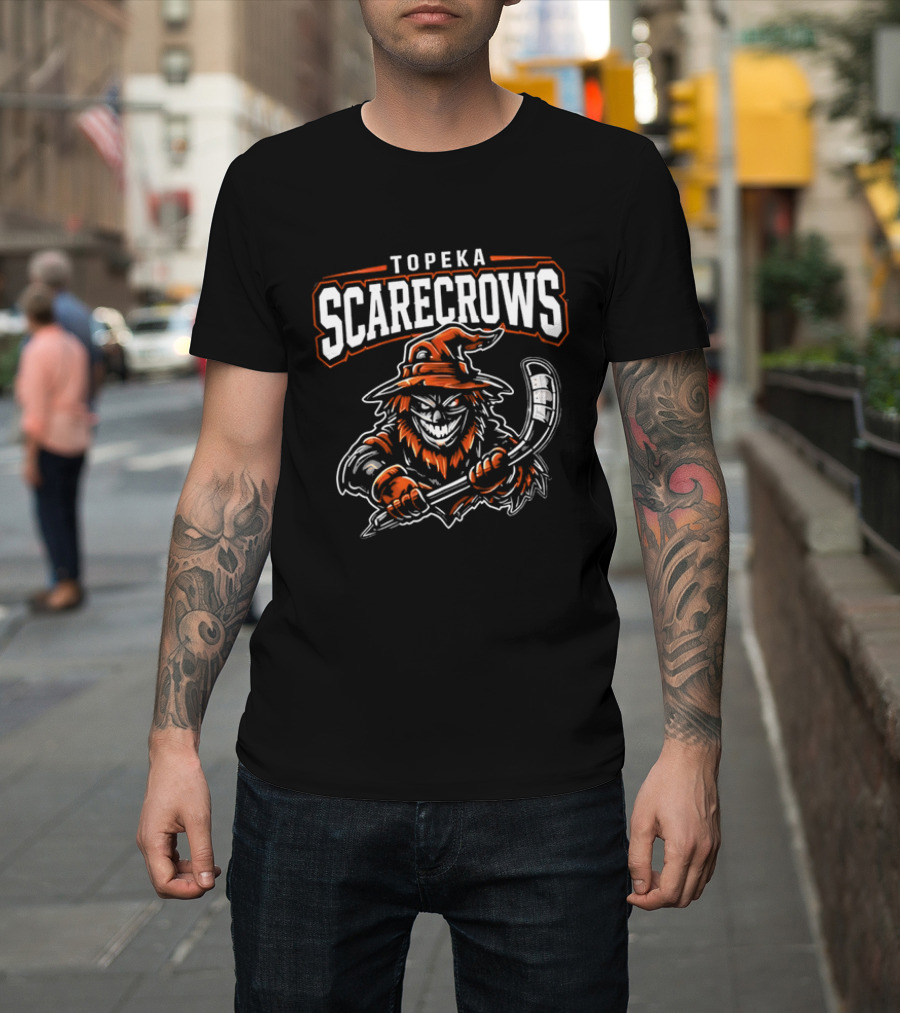 Topeka Scarecrows Sporty Scarecrow Ice Hockey Stick T-Shirt