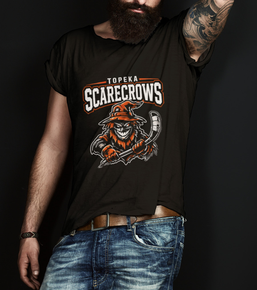 Topeka Scarecrows Sporty Scarecrow Ice Hockey Stick T-Shirt