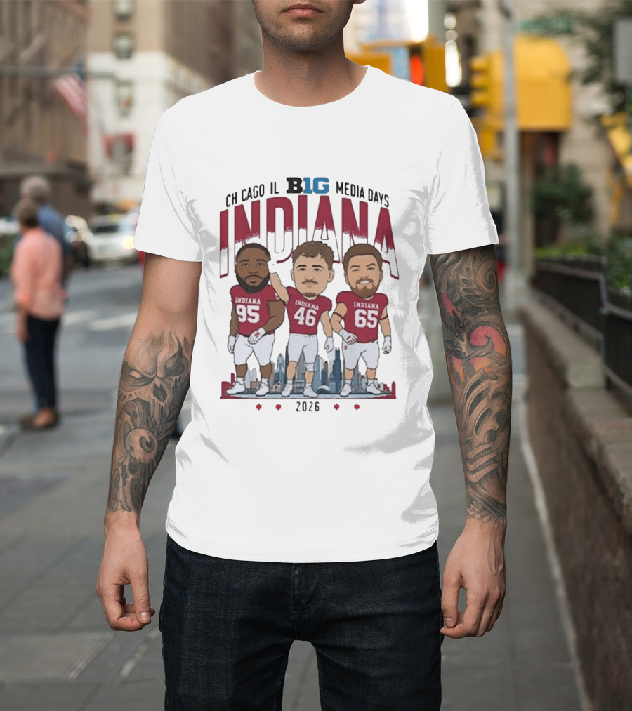 Indiana Hoosiers Big Ten Media Days 2026 Chicago Player Caricature T-Shirt