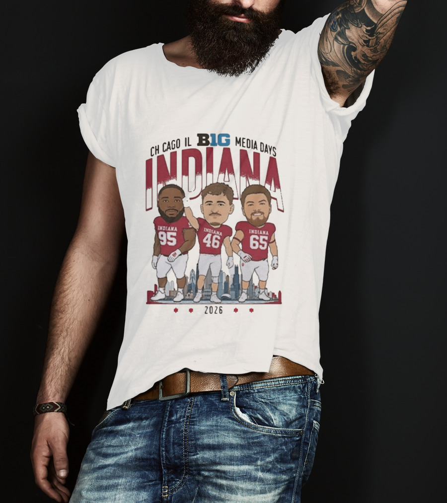 Indiana Hoosiers Big Ten Media Days 2026 Chicago Player Caricature T-Shirt