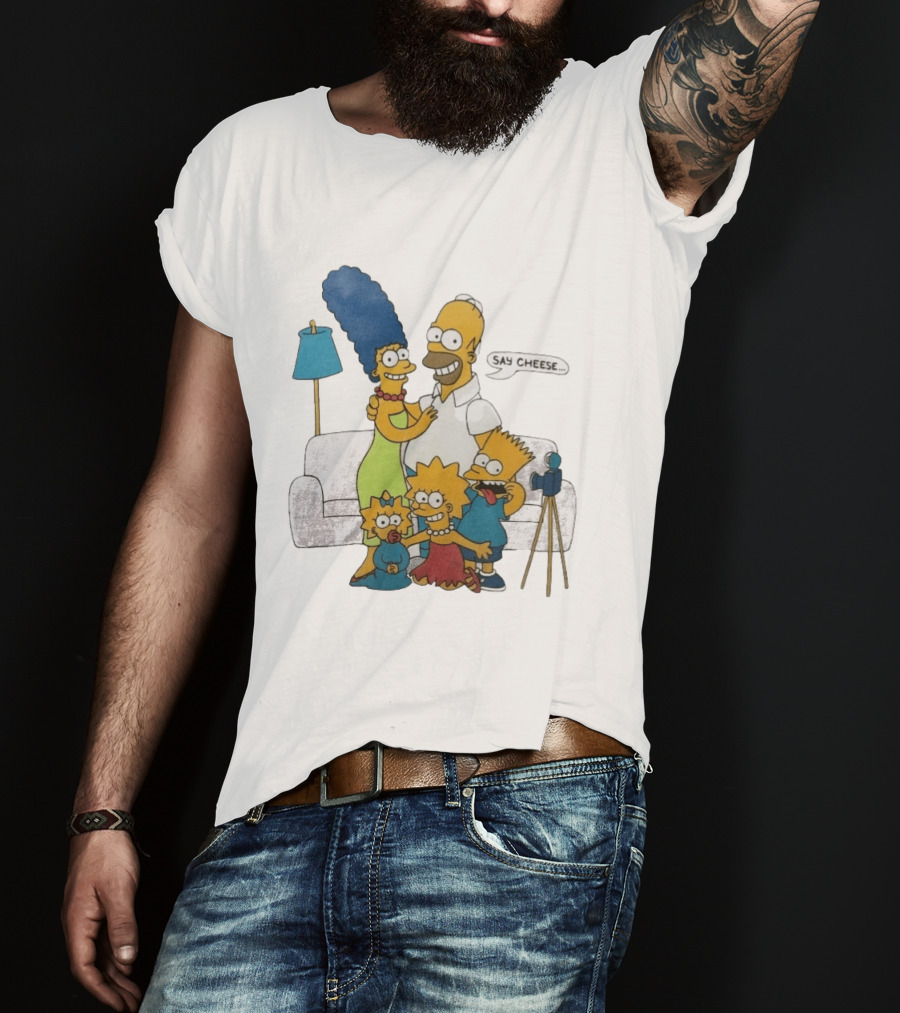 Jayden Daniels Simpsons Family Say Cheese White Couch Scene T-Shirt
