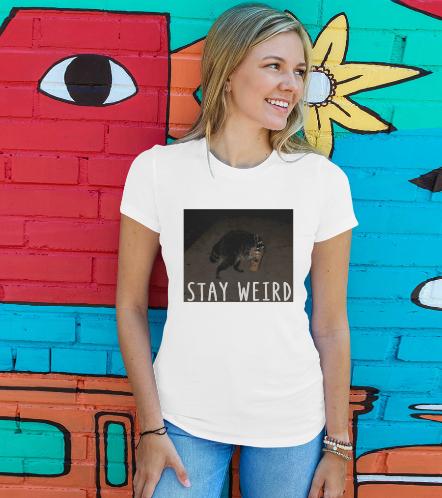 Jimothy Raccoon Drinking Iced Coffee Stay Weird Animal Lover Meme T-Shirt
