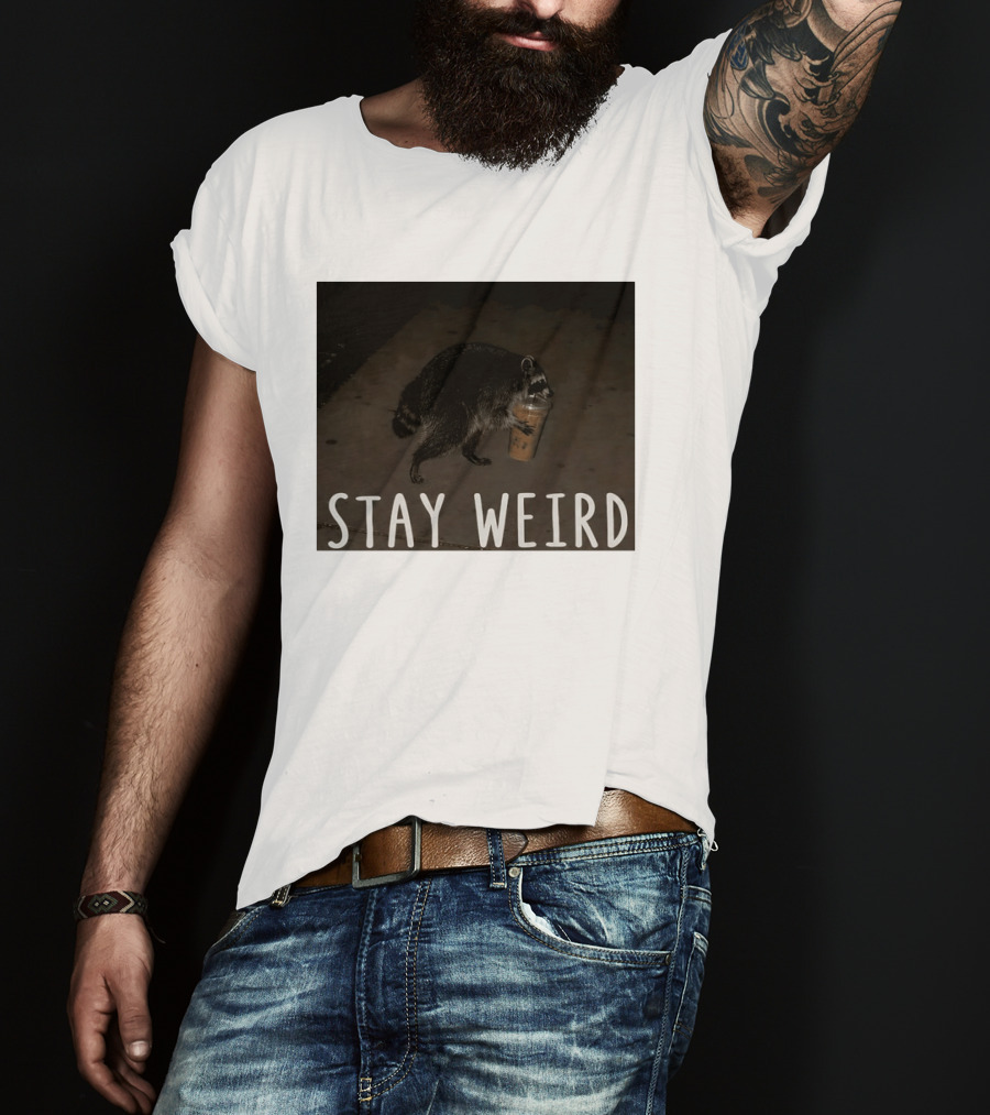 Jimothy Raccoon Drinking Iced Coffee Stay Weird Animal Lover Meme T-Shirt