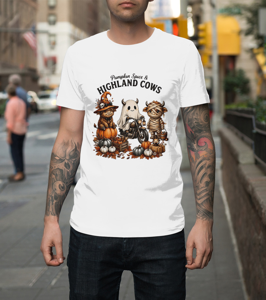 Pumpkin Spice And Highland Cows Halloween Fun T-Shirt