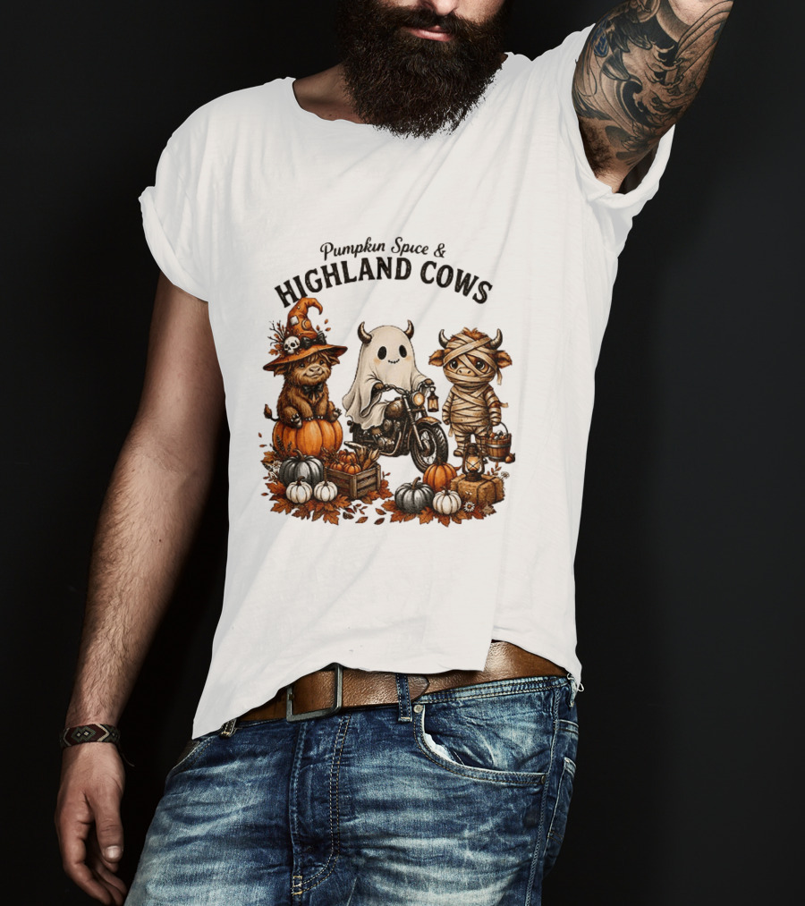 Pumpkin Spice And Highland Cows Halloween Fun T-Shirt