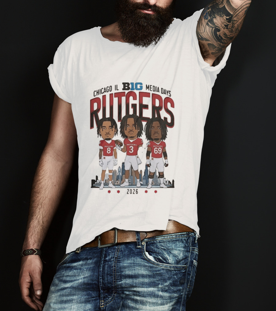 Chicago IL Big Ten Media Days 2026 Rutgers Scarlet Knights Caricature T-Shirt