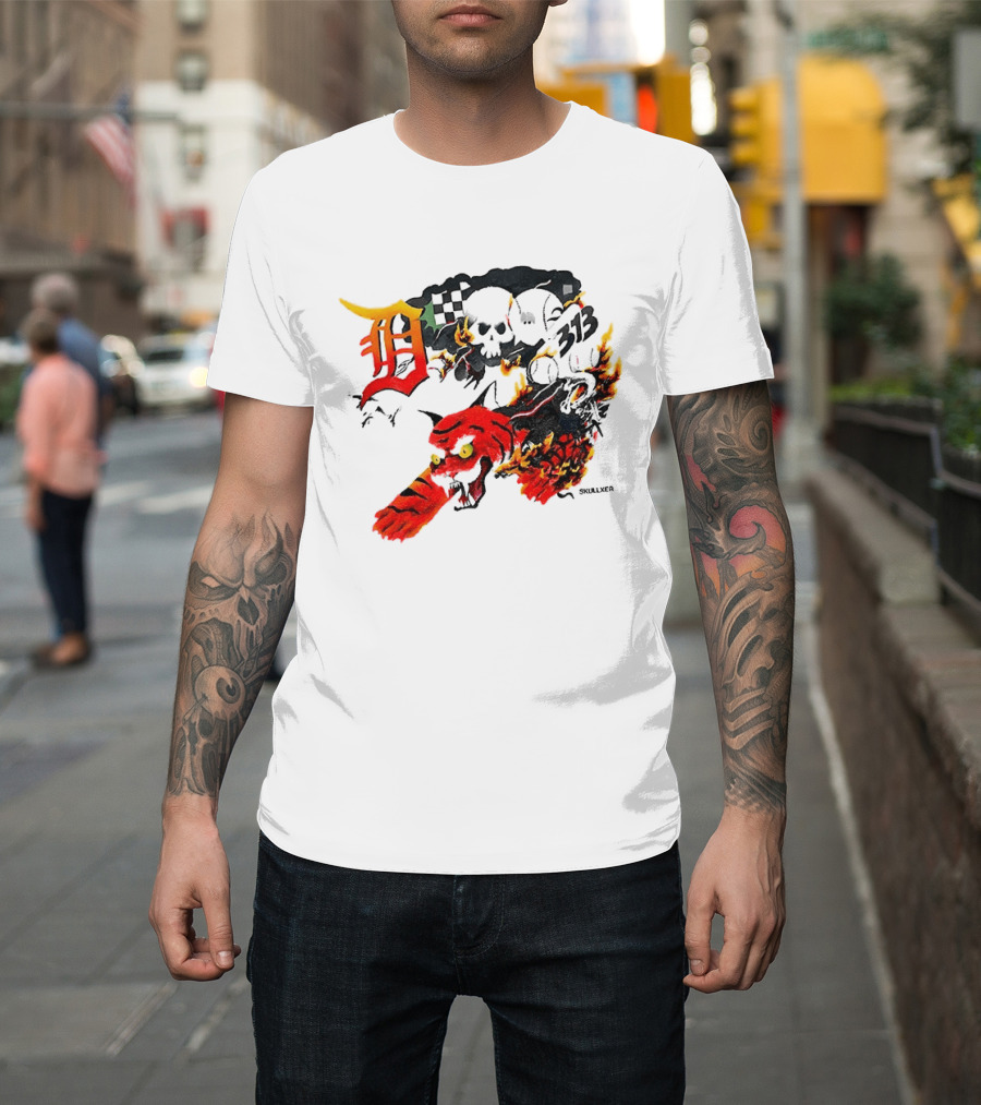 Skullxer 313 Detroit Tigers MLB 2026 With Flaming Devil And Skulls T-Shirt