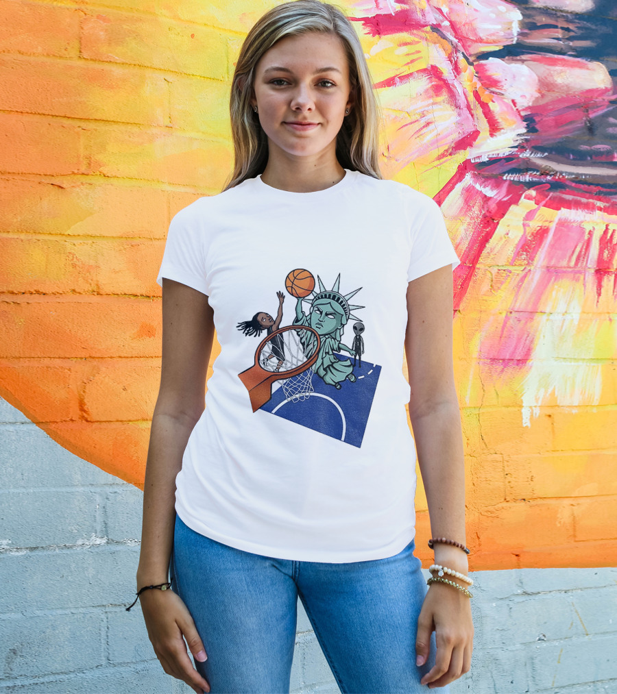 Statue Of Liberty OG Anunoby New York Knicks Basketball NBA Cartoon T-Shirt