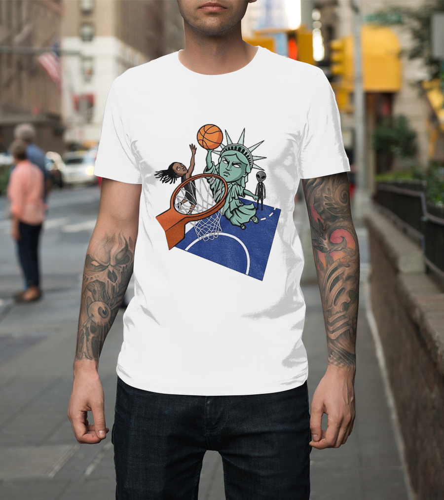 Statue Of Liberty OG Anunoby New York Knicks Basketball NBA Cartoon T-Shirt