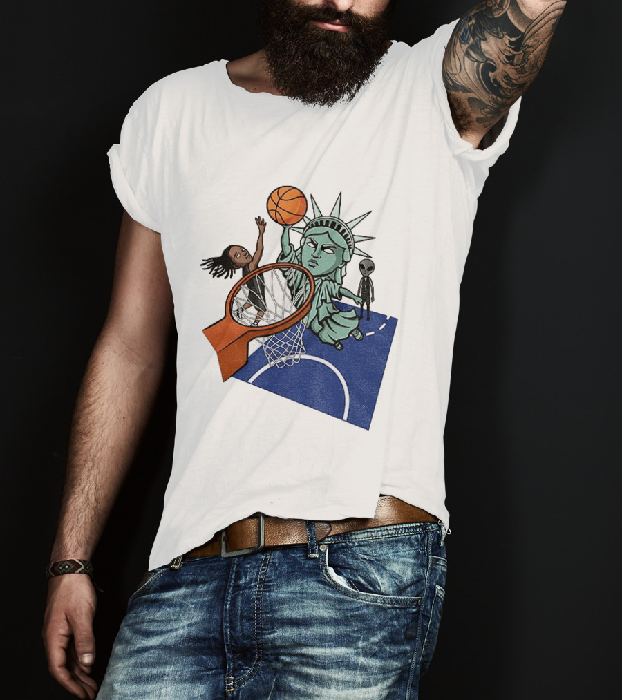 Statue Of Liberty OG Anunoby New York Knicks Basketball NBA Cartoon T-Shirt