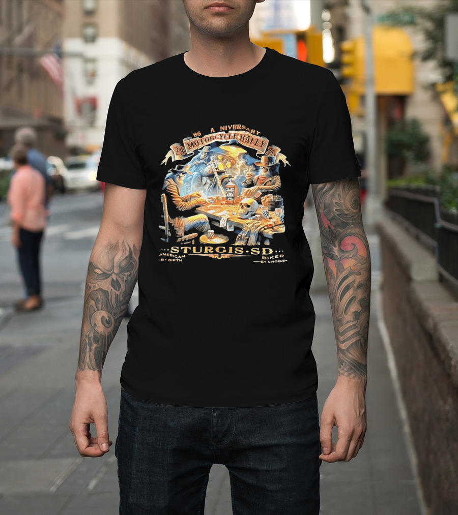 86th Anniversary Sturgis SD 2026 Motorcycle Rally American By Birth Biker By Choice T-Shirt