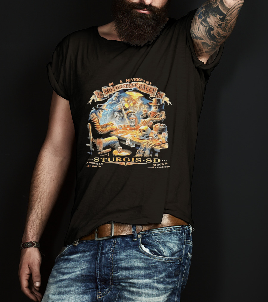 86th Anniversary Sturgis SD 2026 Motorcycle Rally American By Birth Biker By Choice T-Shirt